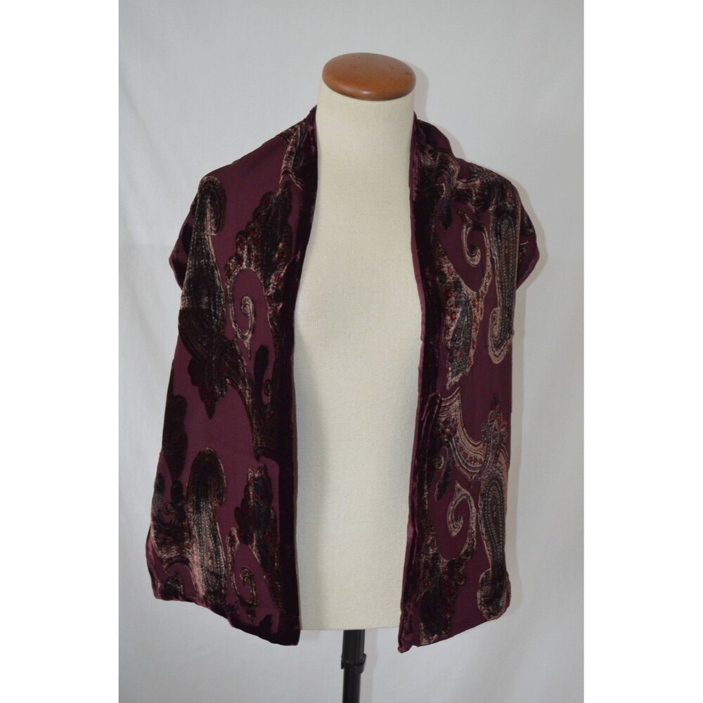 Vintage 90s Silk Blend Burnout Velvet Scarf Paisley Maroon Burgundy
